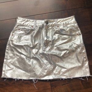 TOPSHOP METALLIC SILVER DENIM SKIRT